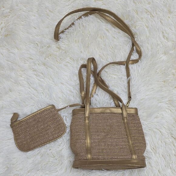 5 For $25 Gold and Tan Shoulder Bags with Natural Fiber Look - Picture 1 of 6